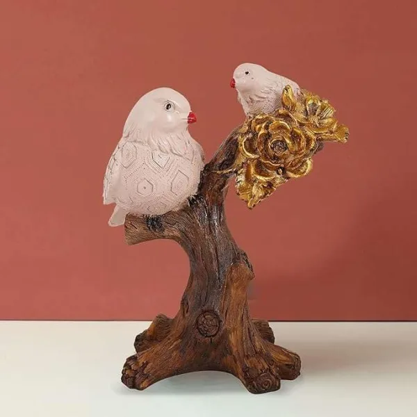 Handcrafted Birds Couple on Tree Resin Bird Statue