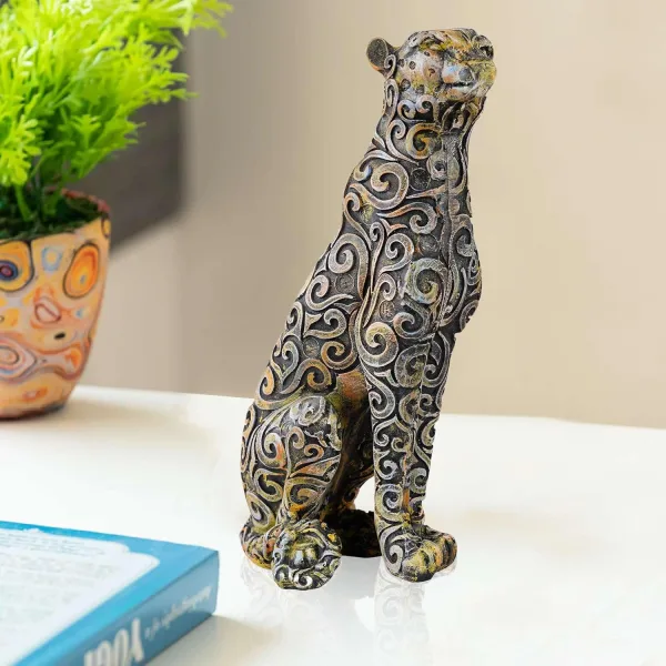 Panther Sitting Position Antique Animal Showpiece Decor