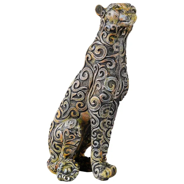 Panther Sitting Position Antique Animal Showpiece Decor