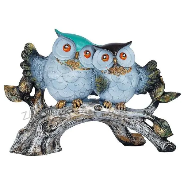 Owl Family Sitting on Tree Decorative Bird Statue
