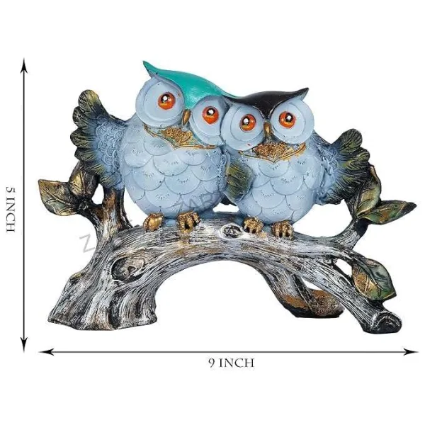 Owl Family Sitting on Tree Decorative Bird Statue