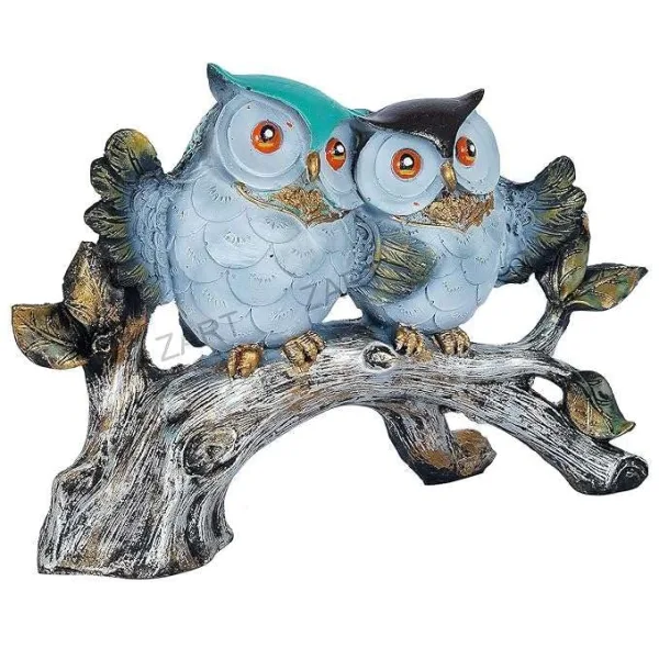 Owl Family Sitting on Tree Decorative Bird Statue