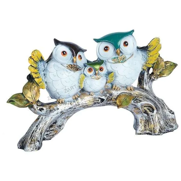 Owl Family on Tree Decorative Bird Showpiece Home Decor White Color
