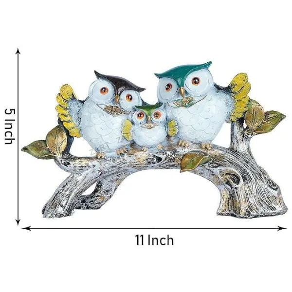 Owl Family on Tree Decorative Bird Showpiece Home Decor White Color