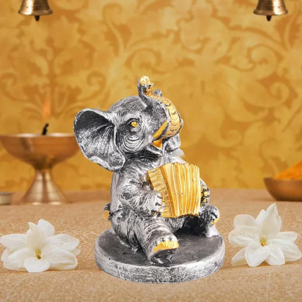 Resin Elephant Musical Instrument Showpiece Decor