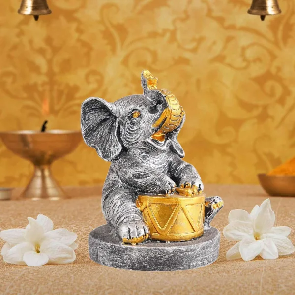 Resin Elephant Playing Musical Instrument Showpiece for Home Decor