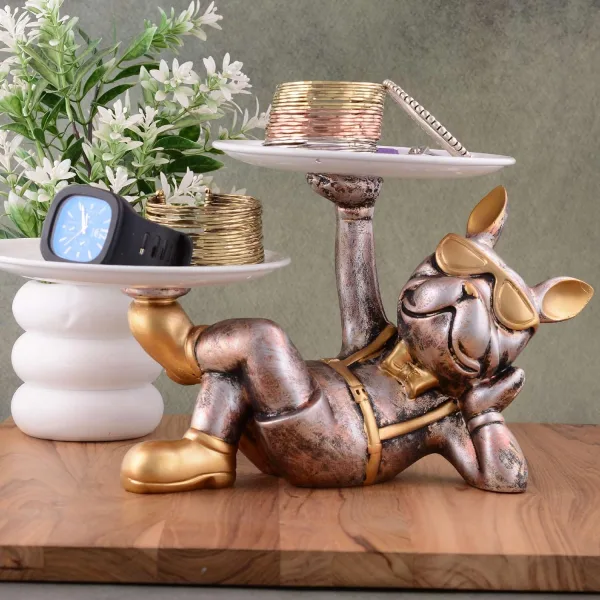 Cool Dog Showpiece with Plate for Home Decor Item