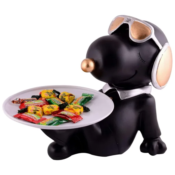 White Resin Dog Decorative Showpiece for Home Black Color