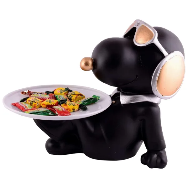 White Resin Dog Decorative Showpiece for Home Black Color