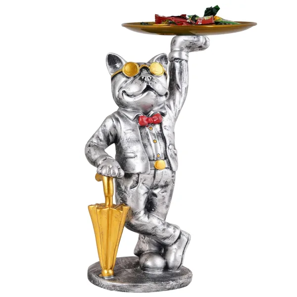 Cool Dog Showpiece with Plate Table Top Decor