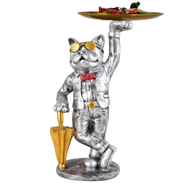 Cool Dog Showpiece with Plate Table Top Decor