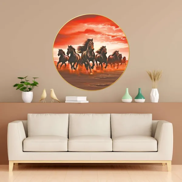 Seven Horses Vastu Painting For Wall Decoration Big Large Size 7 Horse Vastu Frame Golden Framed Painting