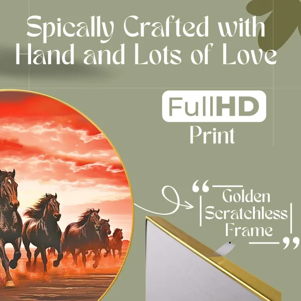 Seven Horses Vastu Painting For Wall Decoration Big Large Size 7 Horse Vastu Frame Golden Framed Painting