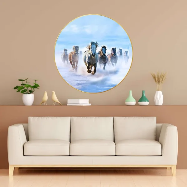 Seven Horses Vastu Painting For Wall Decoration Big Large Size 7 Horse Vastu Frame Golden Framed Painting