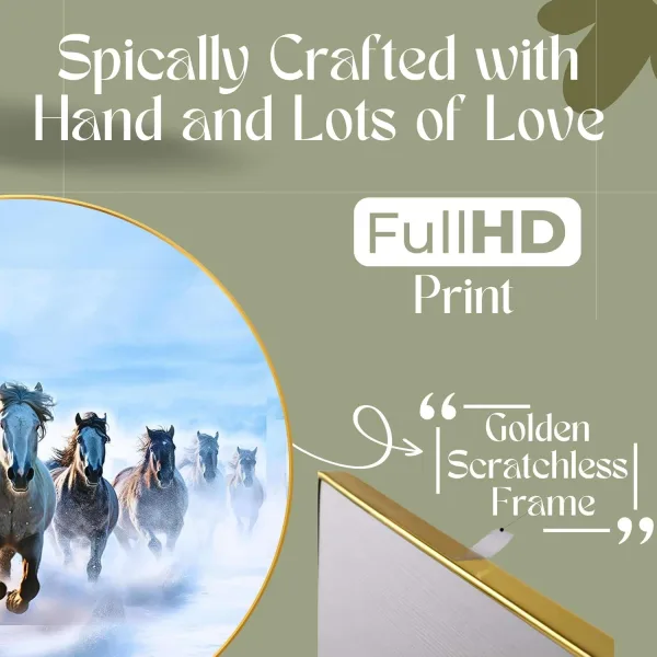 Seven Horses Vastu Painting For Wall Decoration Big Large Size 7 Horse Vastu Frame Golden Framed Painting