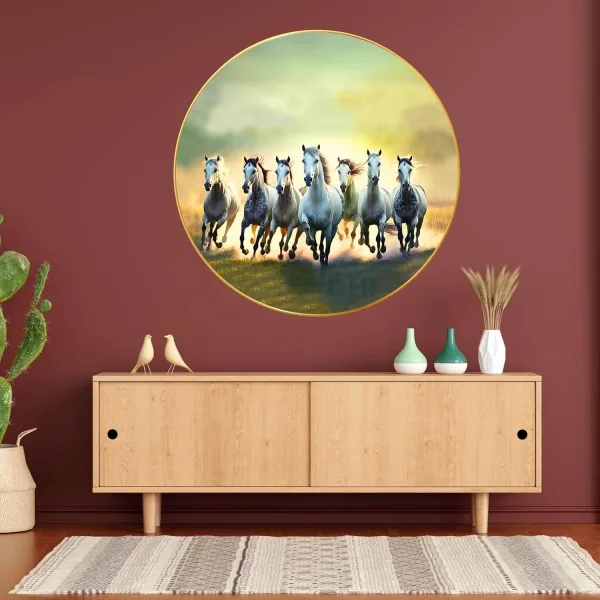 Seven Horses Vastu Painting For Wall Decoration Big Large Size 7 Horse Vastu Frame Golden Framed Painting
