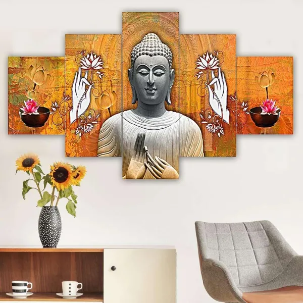 MDF Framed 3D Wall Painting Set of Five  for Home Decoration, Big Size Painting for Living Room