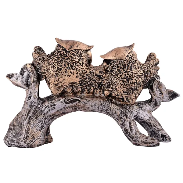 Owl Family Sitting on Tree Decorative Bird Statue for Home Decor