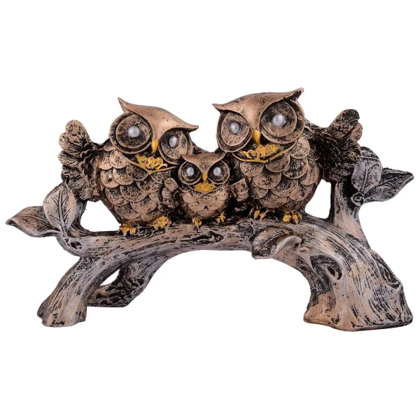 Owl Family Sitting on Tree Decorative Bird Statue for Home Decor