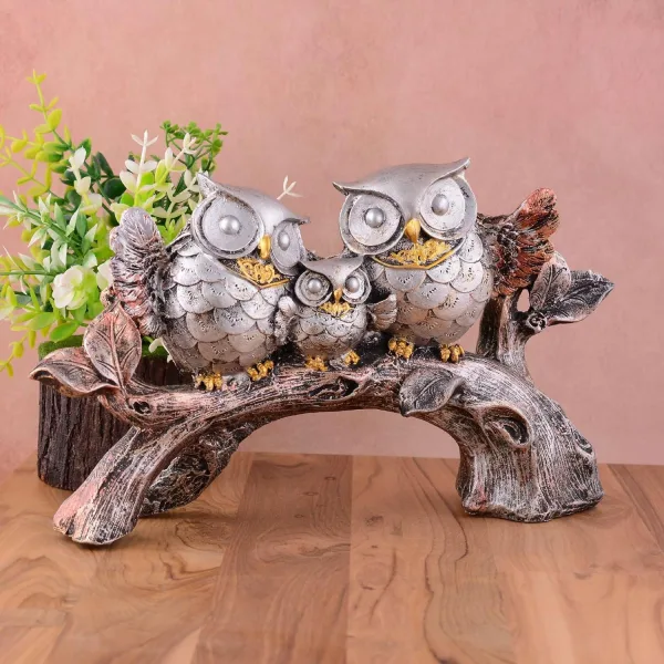Owl Family on Tree Decorative Bird Showpiece Home Decor