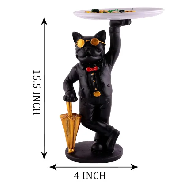 Cool Dog Showpiece with Plate Black Color Modern Home Decor