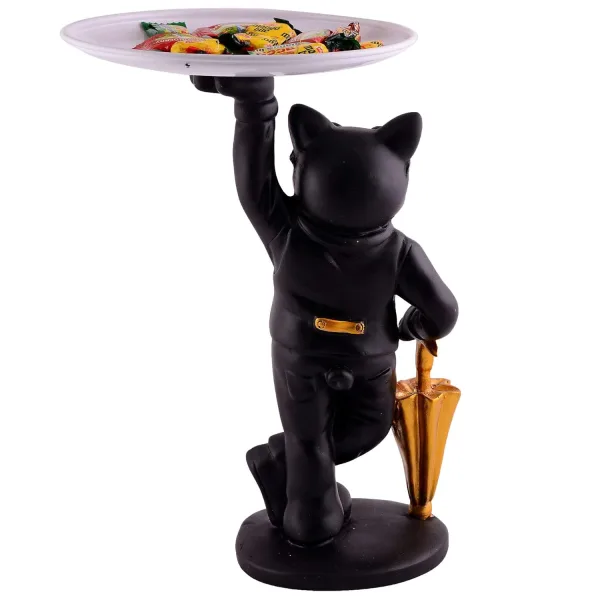 Cool Dog Showpiece with Plate Black Color Modern Home Decor