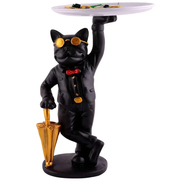 Cool Dog Showpiece with Plate Black Color Modern Home Decor