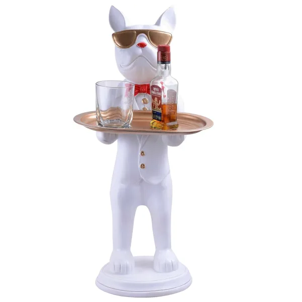 Cool Dog Showpiece with Plate White Color Decorative Home Item