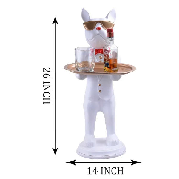 Cool Dog Showpiece with Plate White Color Decorative Home Item