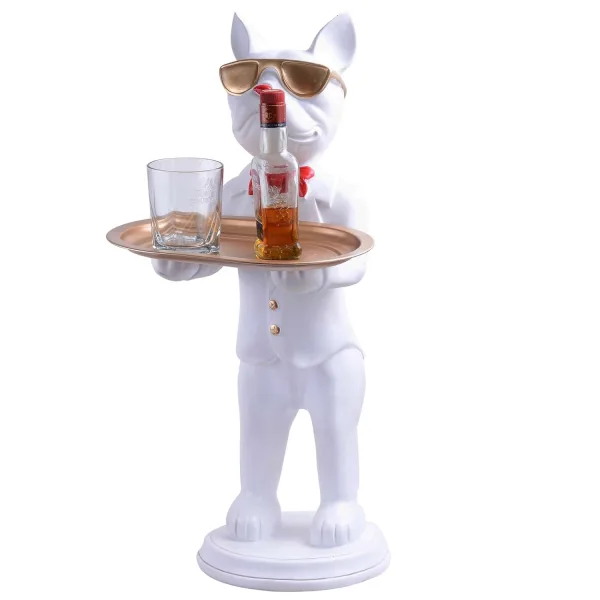 Cool Dog Showpiece with Plate White Color Decorative Home Item