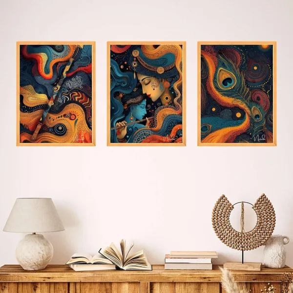 Wall Paintings for Wall Dacoration Large Framed Wall Paintings Set of Three for Living Room