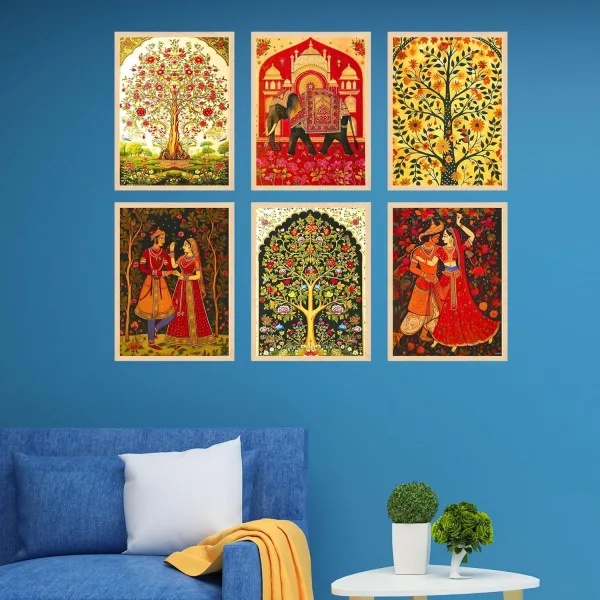 Madhubani Wall Paintings Set of Six for Wall Dacoration Large Framed Wall Paintings for Living Room & Bedroom
