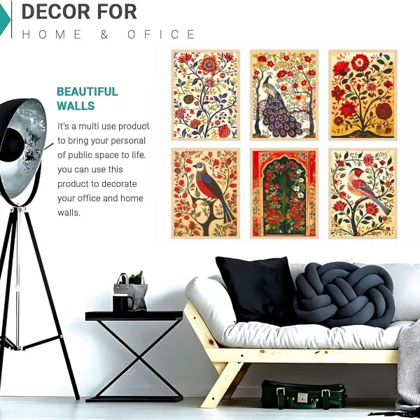 Madhubani Wall Paintings Set of Six for Wall Dacoration Large Framed Wall Paintings for Living Room & Bedroom