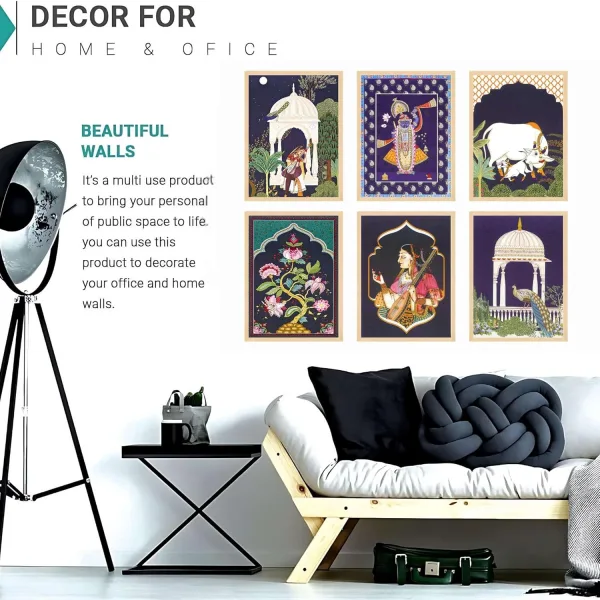 Madhubani Wall Paintings Set of Six for Wall Dacoration Large Framed Wall Paintings for Living Room & Bedroom