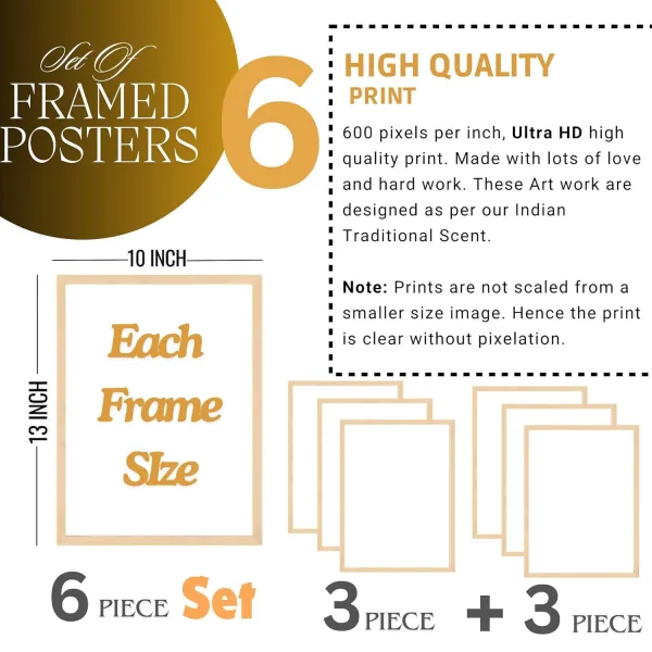 Madhubani Wall Paintings Set of Six for Wall Dacoration Large Framed Wall Paintings for Living Room & Bedroom