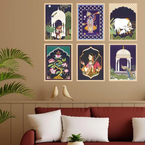 Madhubani Wall Paintings Set of Six for Wall Dacoration Large Framed Wall Paintings for Living Room & Bedroom