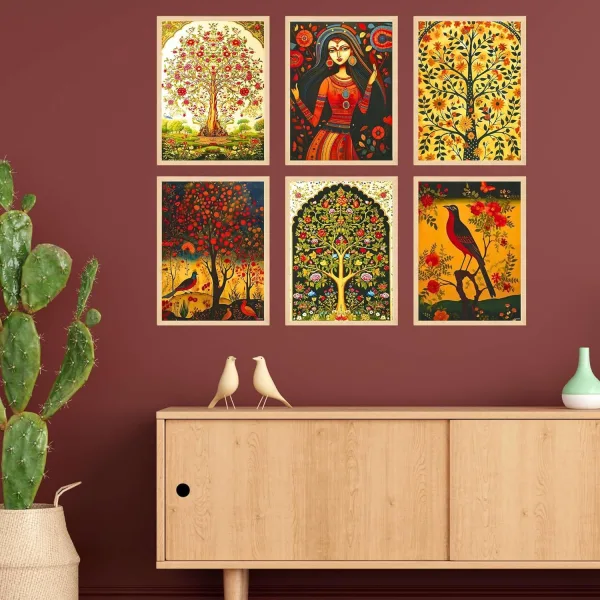 Madhubani Wall Paintings Set of Six Framed Home Decor Art