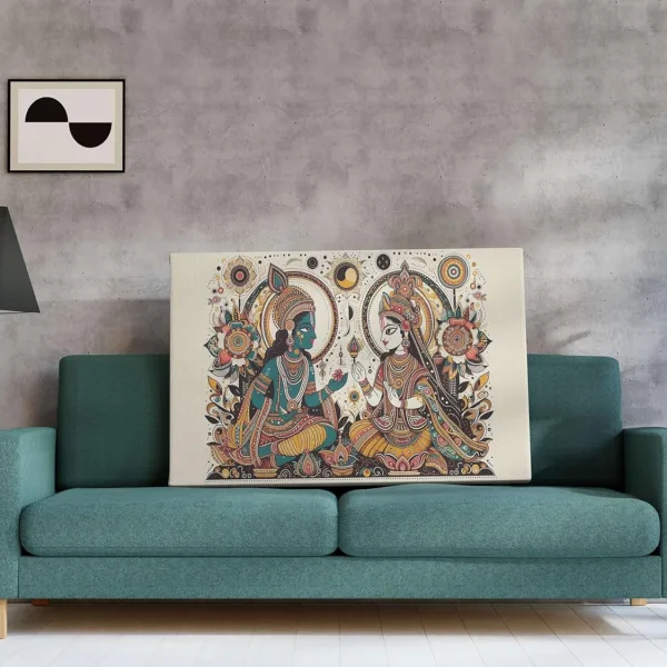 Radha Krishna Canvas Wall Painting with Frame for Home Decor