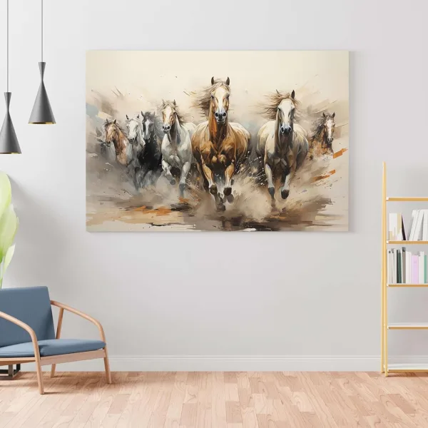 Seven Horse Painting For Wall Decoration With Frame Canvas Painting For Living Room