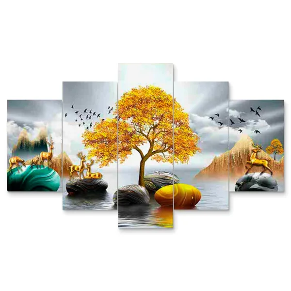 MDF Framed 3D Wall Painting Set of Five for Home Decoration, Big Size Painting for Living Room