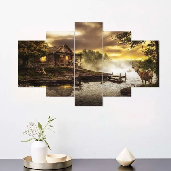 MDF Framed 3D Wall Painting Set of Five for Home Decoration, Big Size Painting for Living Room