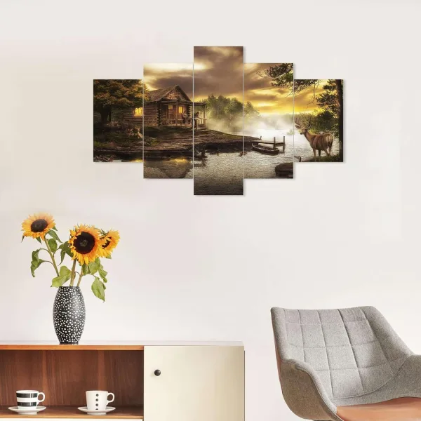 MDF Framed 3D Wall Painting Set of Five for Home Decoration, Big Size Painting for Living Room