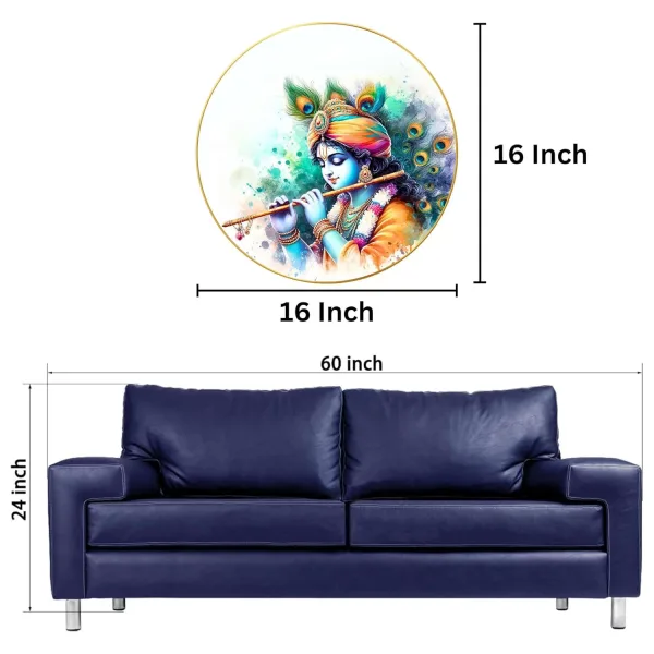 Radha Krishna Wall Painting for Wall Decoration with Frame Sparkle Glossy Round Golden Framed