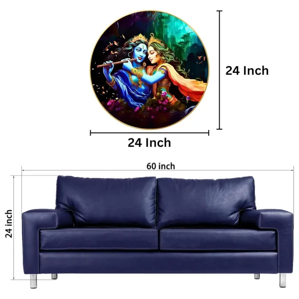 Radha Krishna Wall Painting for Wall Decoration with Frame Sparkle Glossy Round Golden Framed