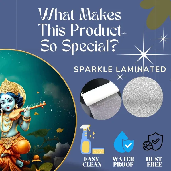 Radha Krishna Round Golden Framed Wall Painting Glossy Finish