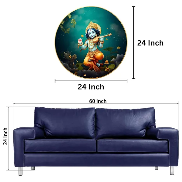 Radha Krishna Round Golden Framed Wall Painting Glossy Finish