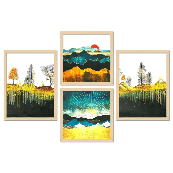 Framed Painting Set of Four for Wall Painting Decoration