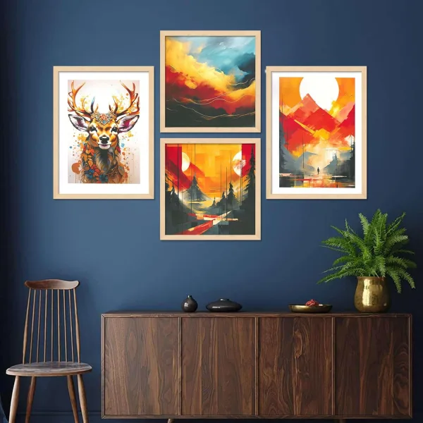 Framed Painting Set of Four for Wall Painting Decoration