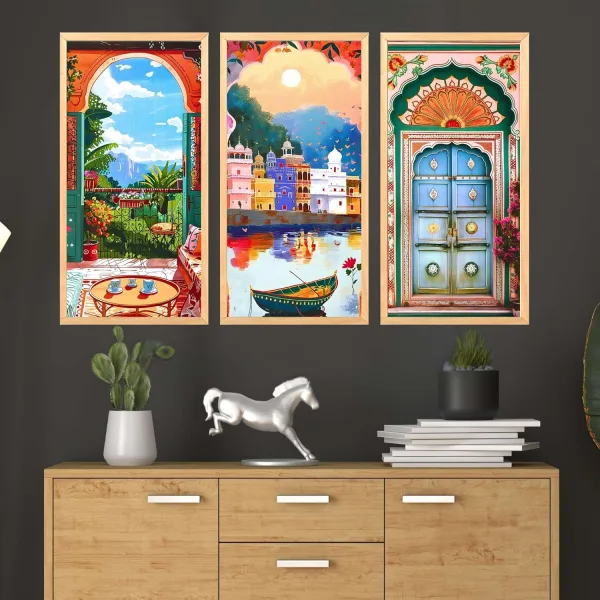 Set of Three Big Size Framed Wall Paintings Home Decor