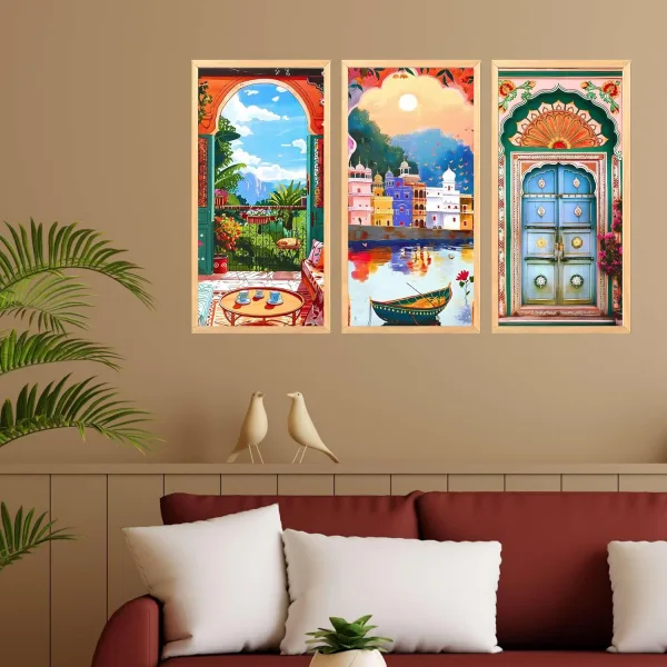 Set of Three Big Size Framed Wall Paintings Home Decor